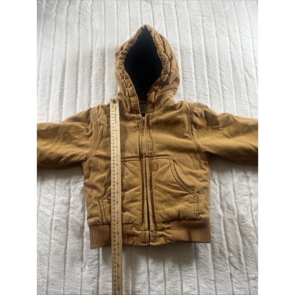 Carhartt Quilted Lined Hooded Jacket Size 4T Brown Tan RN13706 Duck Canvas - Picture 5 of 7
